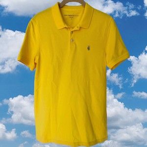 John Varvatos Short Sleeve Polo Shirt Peace Logo Yellow Size Small